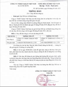 thông báo thay đổi thông tin công ty